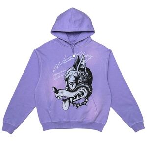 Wrathboy wolf head gothic hoodie orchid